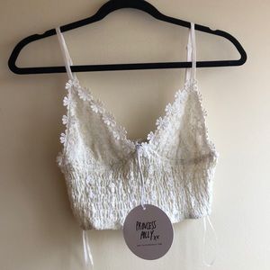 Princess Polly White and Gold Flower Crop Top